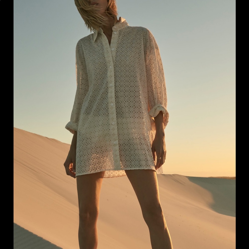 Zara Openwork Embroidery Cotton Oversized Cream Blouse, Lg - NWT!